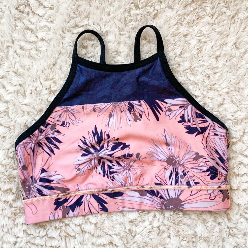 Floral Sports Bra - Pink and Blue